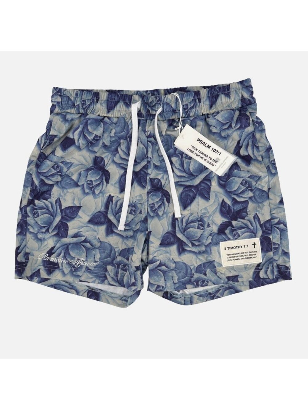 NWT Revelation Apparel Unisex Blue Floral Elastic Drawstring Waist Shorts Medium